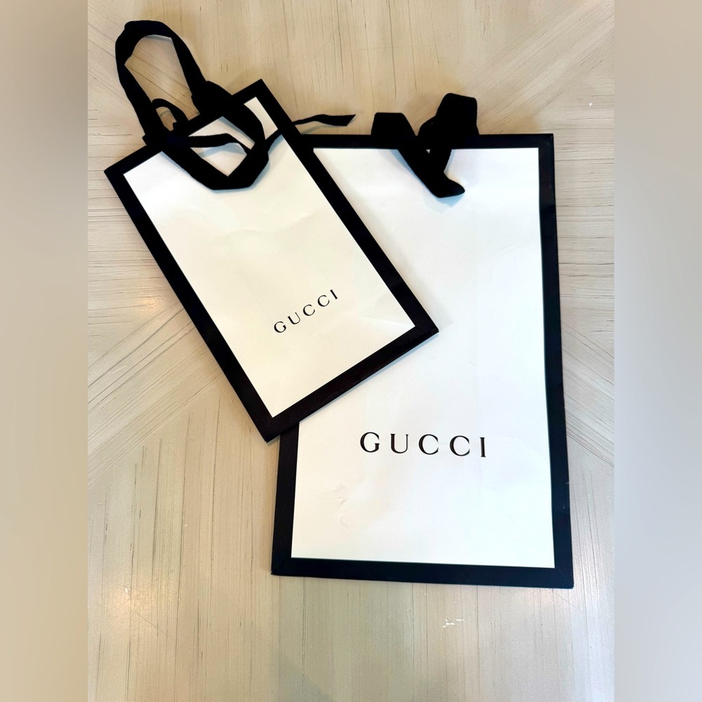 GUCCI - Lot of 2 Shopping Bags Black & White w/ Black Ribbon Handles w/ Ties